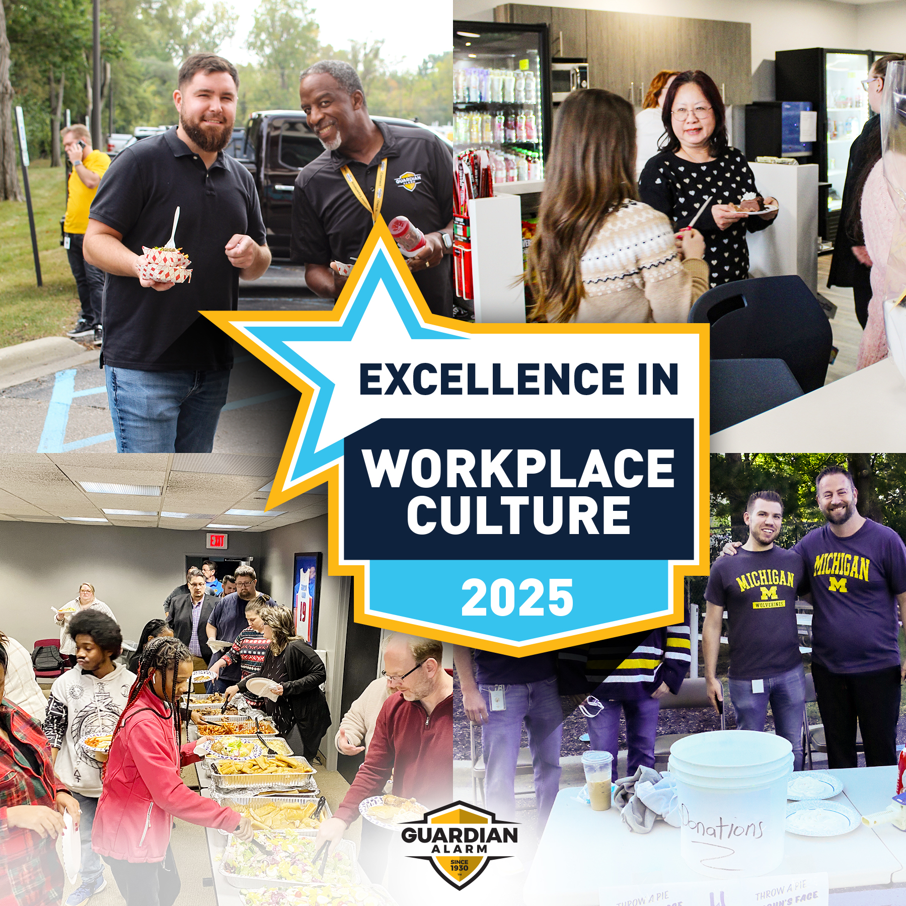 Guardian Alarm Excellence in Workplace Culture Award announcement graphic with gold trophy.