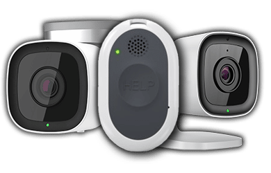 Group of two outdoor cameras and a TeachE.R.S. device (emergency response system)