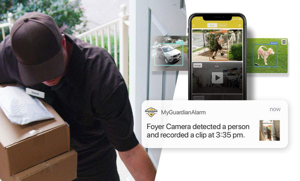 Delivery person detected on video doorbell at the front door
