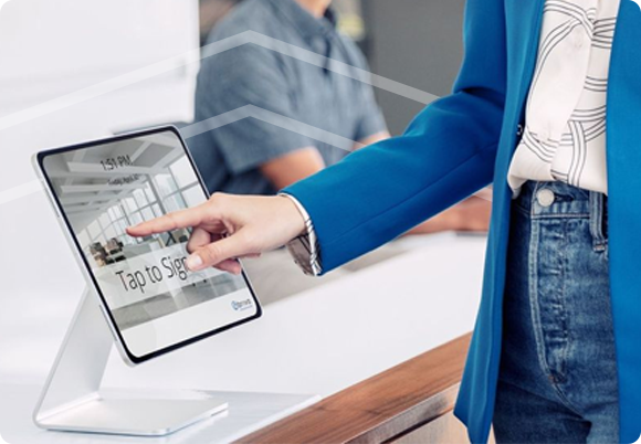 woman using access control system to sign in