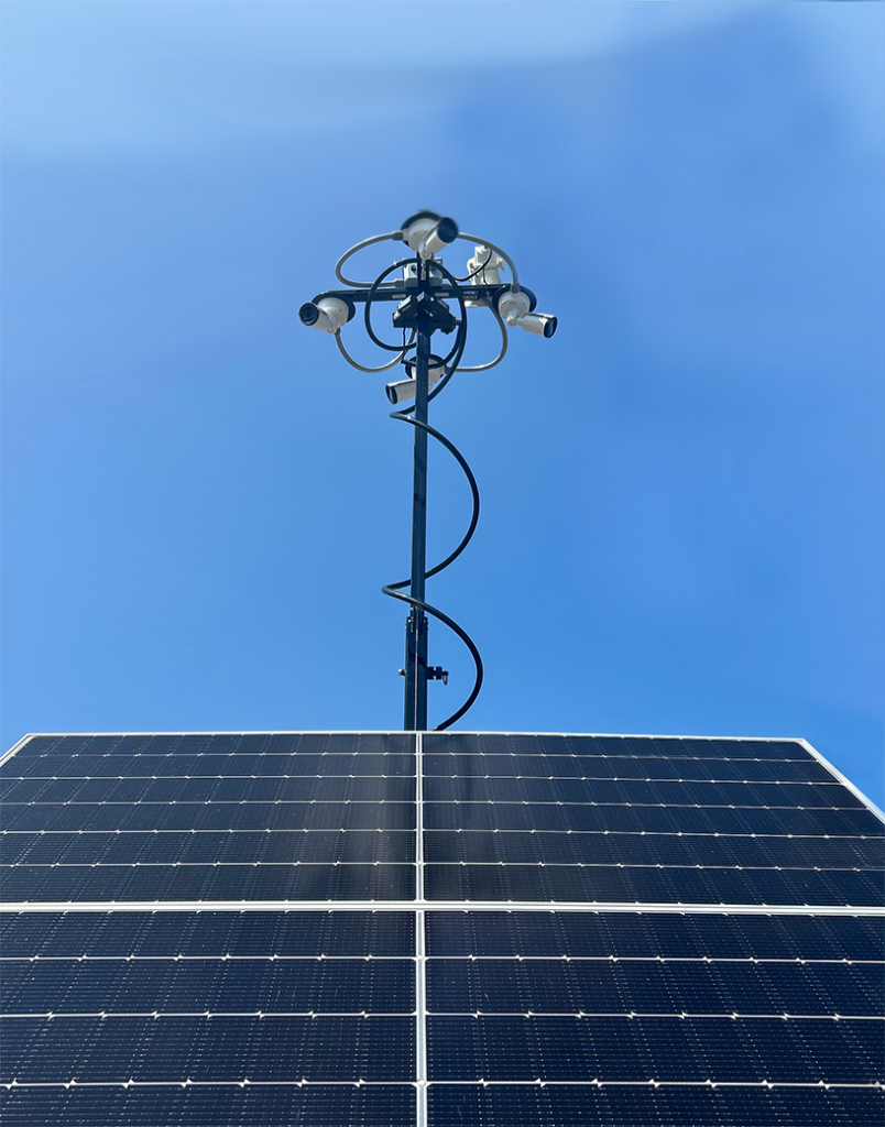 Virtual Guardian mobile security tower camera unit with solar panels and alarm
