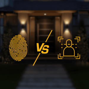 Face ID versus fingerprint biometric lock comparison for home security systems and residential access control technology from Guardian Alarm