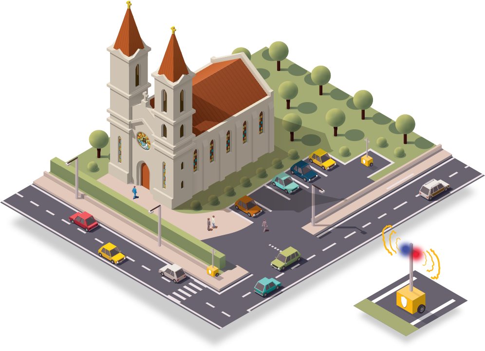 House of worship security and protection isometric image
